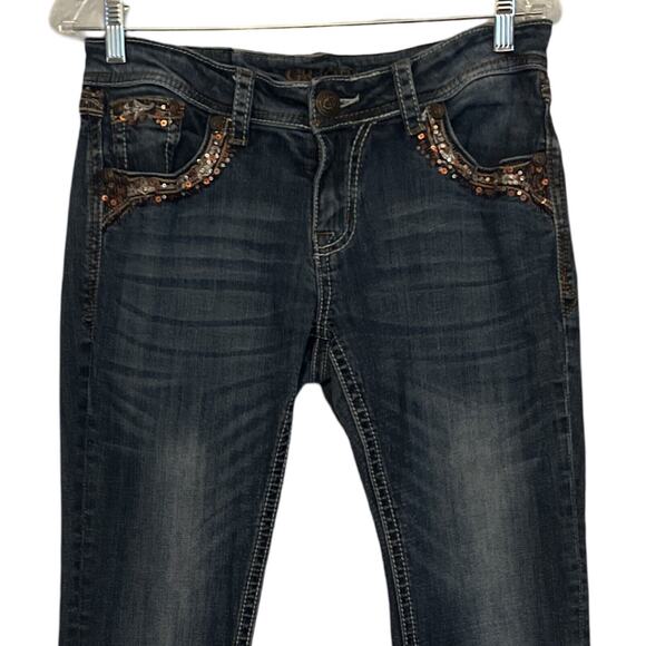 Grace in LA Jeans Womens Size 30" Blue Bootcut Sequin Embroider Mid Rise Dark - Picture 5 of 11